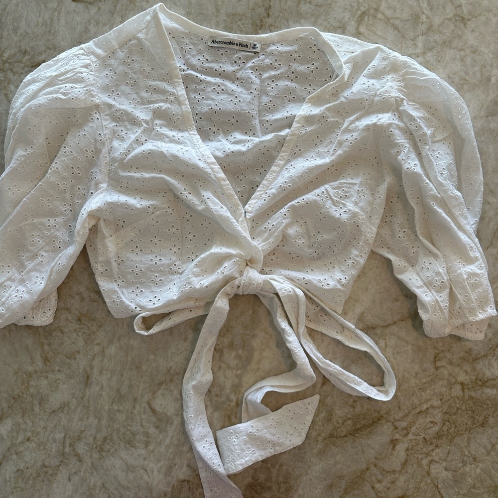 Abercrombie White tie top, medium